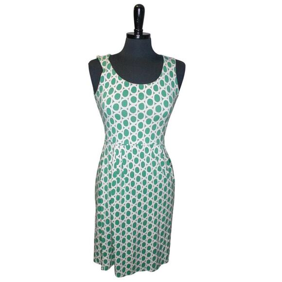 Boden Sleeveless Dress Green White Geometric All Over Print Size 6R - Picture 1 of 5
